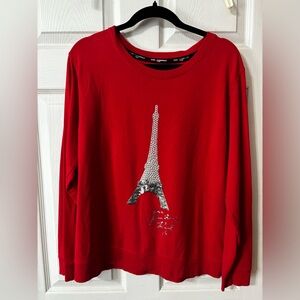 Karl Lagerfeld Paris Red Sweatshirt Eiffel Tower Sequins Size Large